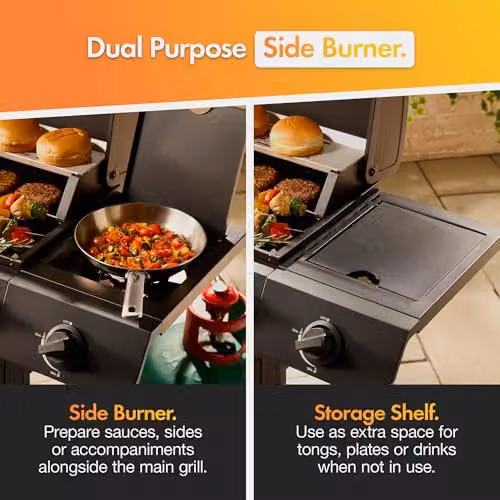 VonHaus Black Gas BBQ with 4+1 Burners, Side Burner, Warming Rack, Thermometer and Storage Cart – 5