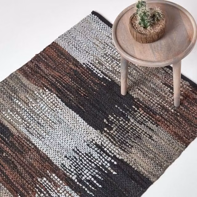 Homescapes Handwoven Cutshuttle Patchwork Rug in Black, Grey and Brown, Multi Colour, 150 cm