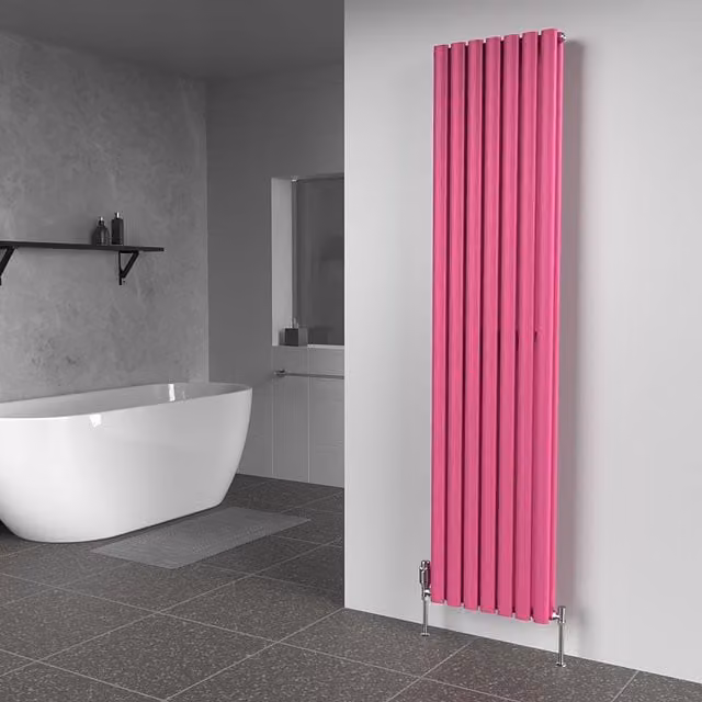 Lux Heat Oval Coloured Vertical Radiator in Barbie Pink, H 180 cm x W 42 cm