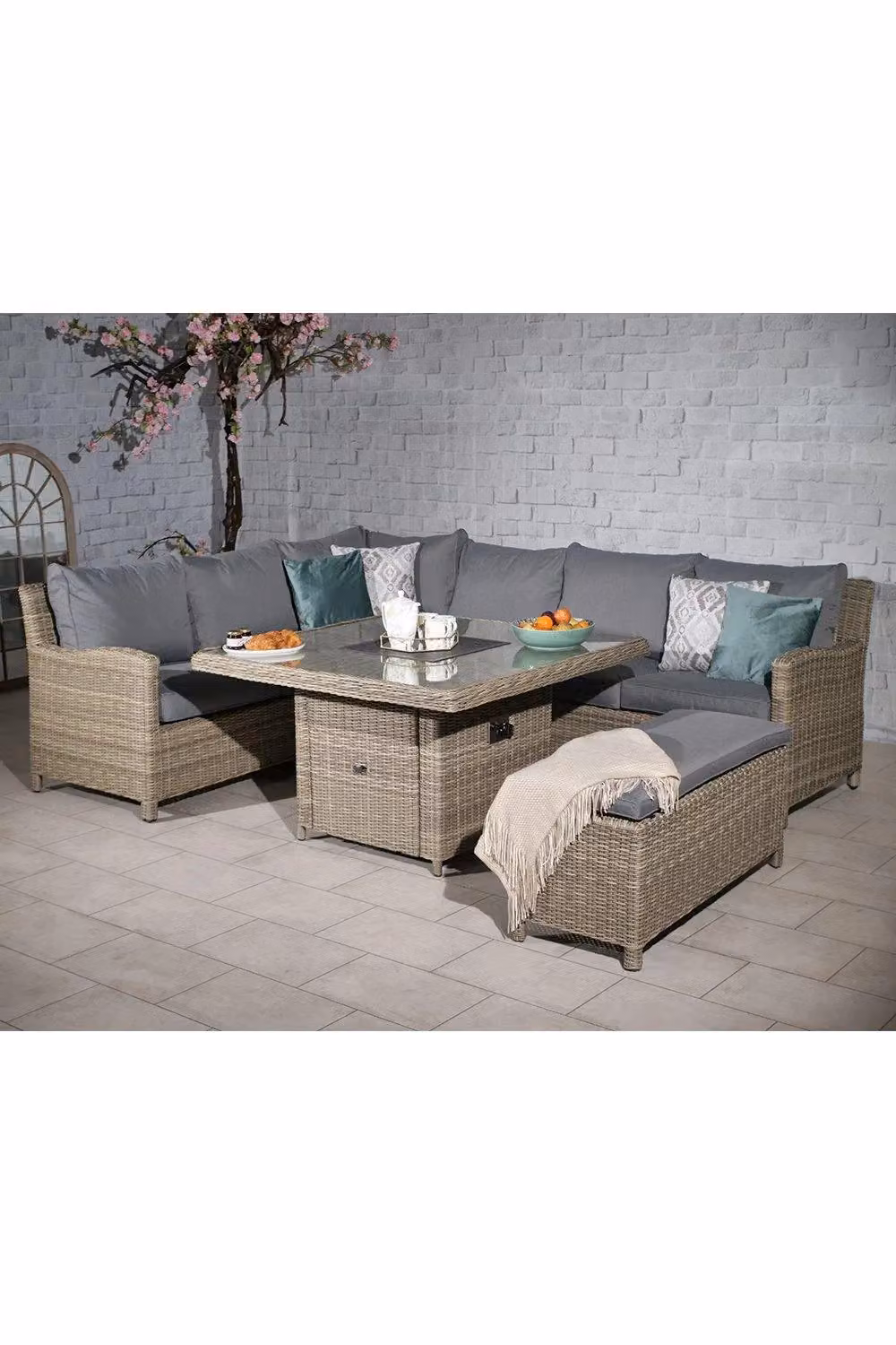 Royalcraft Wentworth 7pc Deluxe Modular Square Corner Dining and Lounging Set in Natural Beige – 2