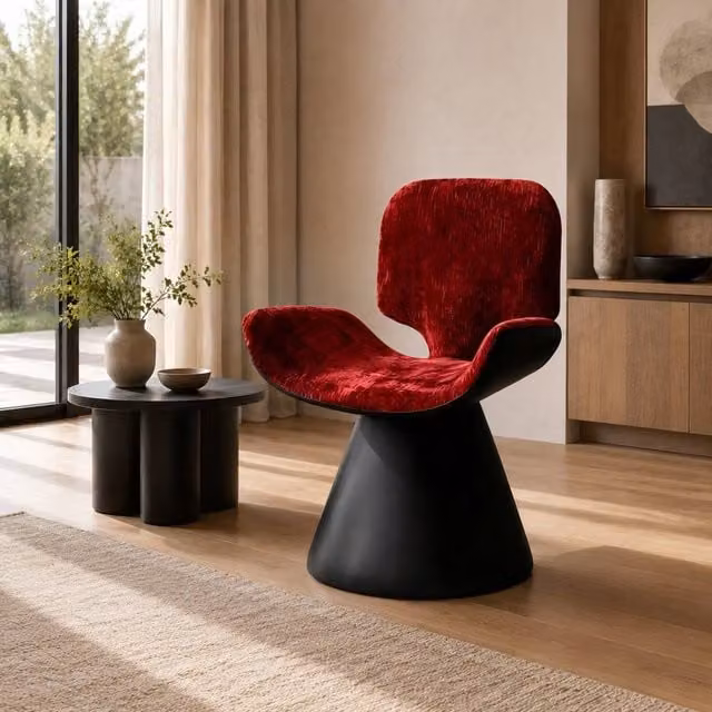 STILVORA Swivel Dressing Stool in Black and Red Velvet Fabric – 1