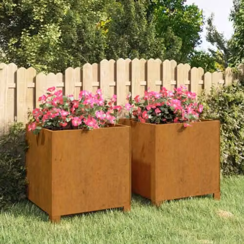 vidaXL Set of 2 Rusty Corten Steel Planters with Legs, Brown, W/D/H: 40 x 40 x 40 cm – 2