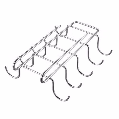 Innoteck Silver Stainless Steel Kitchen Mug and Utensil Hanging Hook Rack with 10 Self-Adhesive Hooks – 1