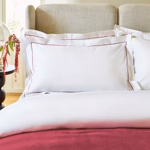 Christy Premium Mako Satin Oxford Pillowcase Pair in Pink and White, 500 Thread Count – 1