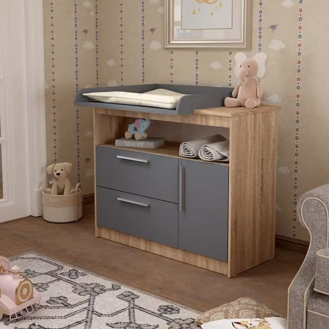 Shefa Kids 1150 Changing Unit in Oak and Graphite