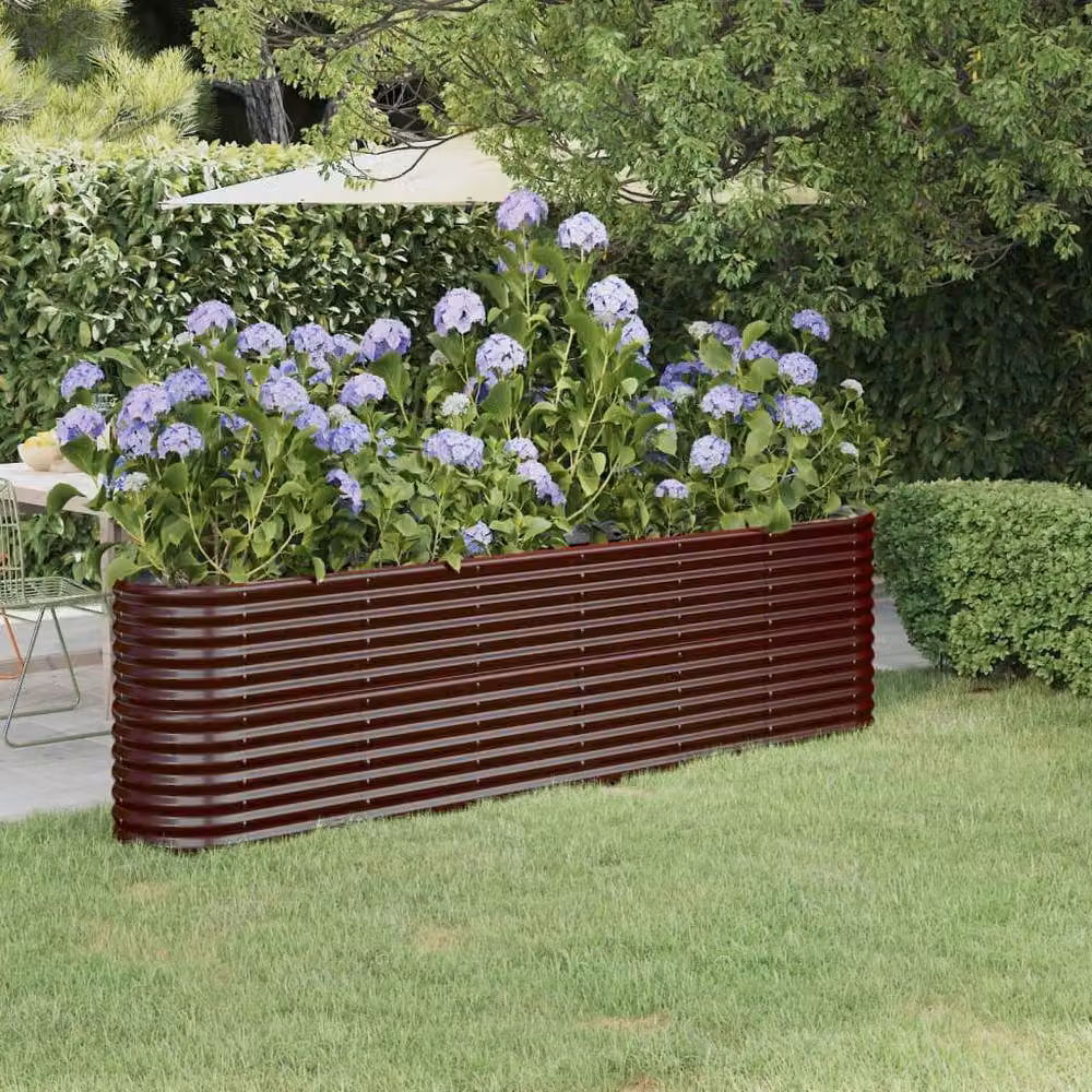 Berkfield Home Garden Powder-coated Steel Raised Bed in Brown, W: 260 cm, D: 40 cm, H: 68 cm – 2
