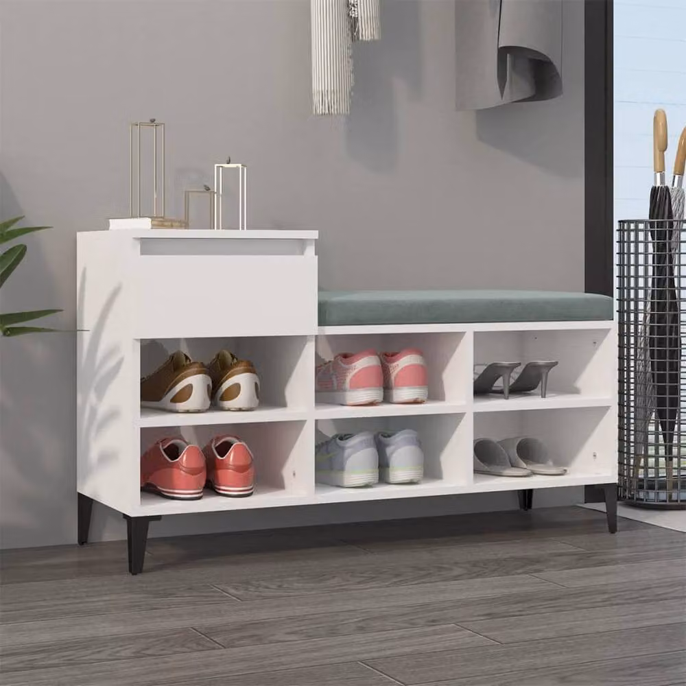 Berkfield Home High Gloss White Shoe Cabinet with Integrated Seat, W/D/H: 102 x 36 x 60 cm – 2