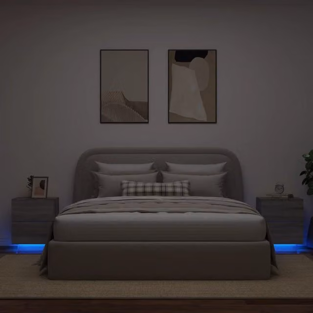 Berkfield Home Set of 2 Grey Sonoma Modern Bedside Cabinets with Integrated LED Lighting – 1