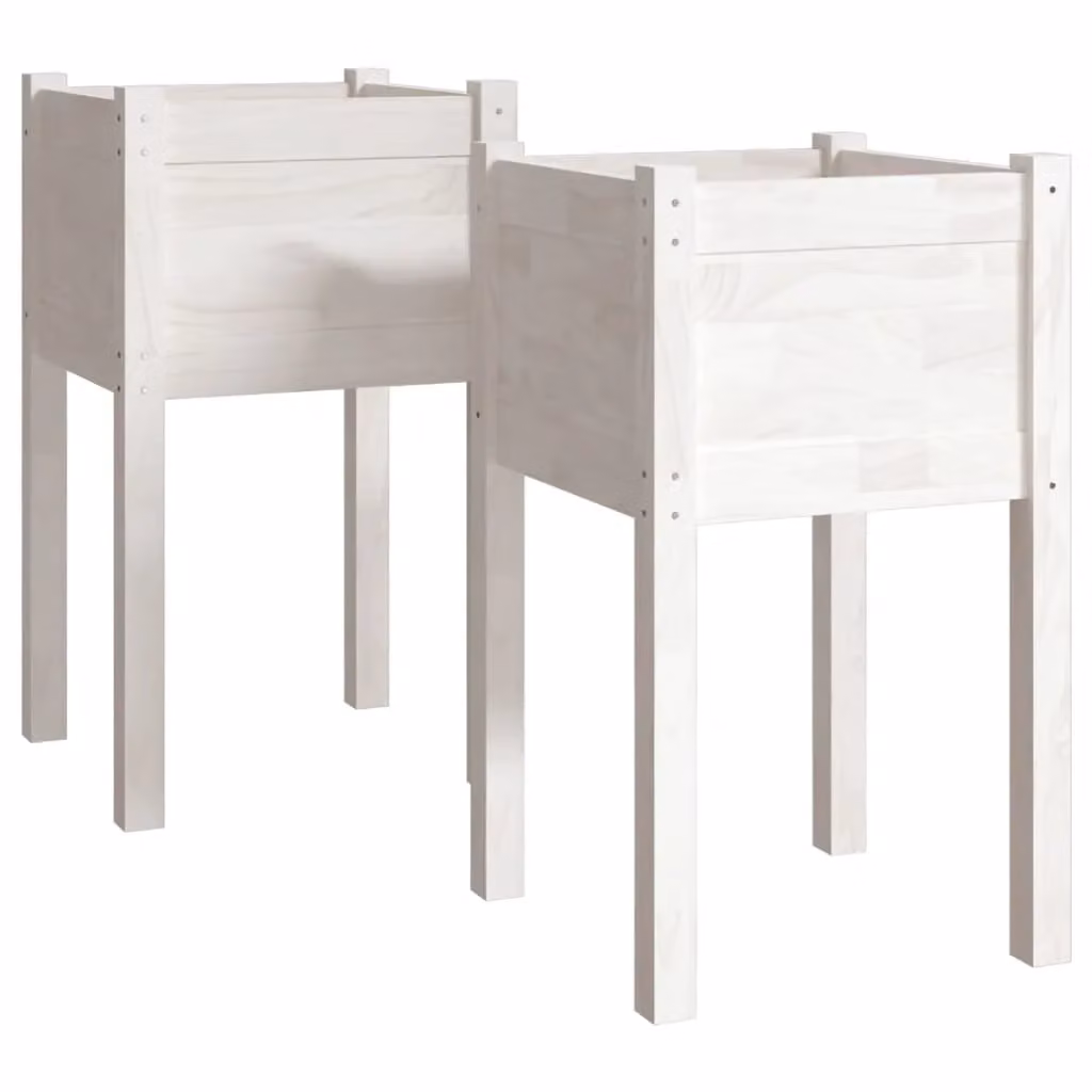 Berkfield Home Garden Ornamental White Pinewood Planter Tubs, 2 Pack, W/D/H: 40 x 40 x 70 cm – 2