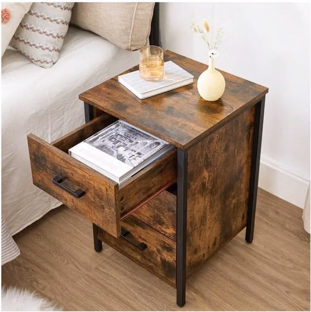 VASAGLE Industrial Bedside Table with 3 Drawers, Bronze and Brown, W: 40 cm, D: 40 cm, H: 60 cm