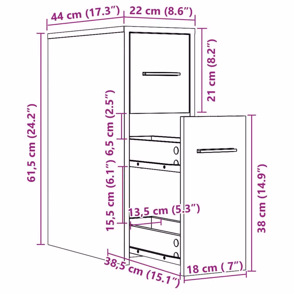 Berkfield Home Narrow Bathroom Cupboard with Wheels in Smoked Oak Brown, W/D/H: 22.0 x 44.0 x 61.5 cm – 4
