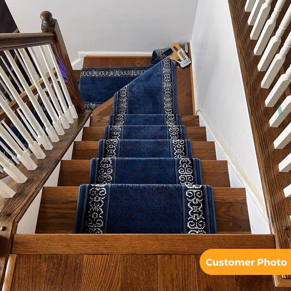 runrug Tribal Blue Machine Woven Stair Runner Carpet, W: 60 cm, L: 450 cm – 6