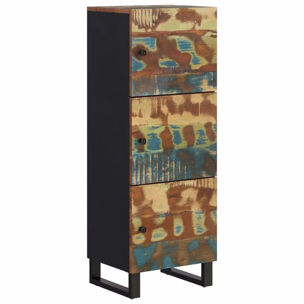 Berkfield Home Industrial Highboard with 3 Hinged Doors in Reclaimed Wood and Metal, Multicolour, W/D/H: 40 x 33 x 110 cm – 2