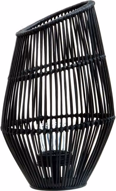 Orsina Modern Rounded Design Lantern in Black with Rattan and Glass – 1
