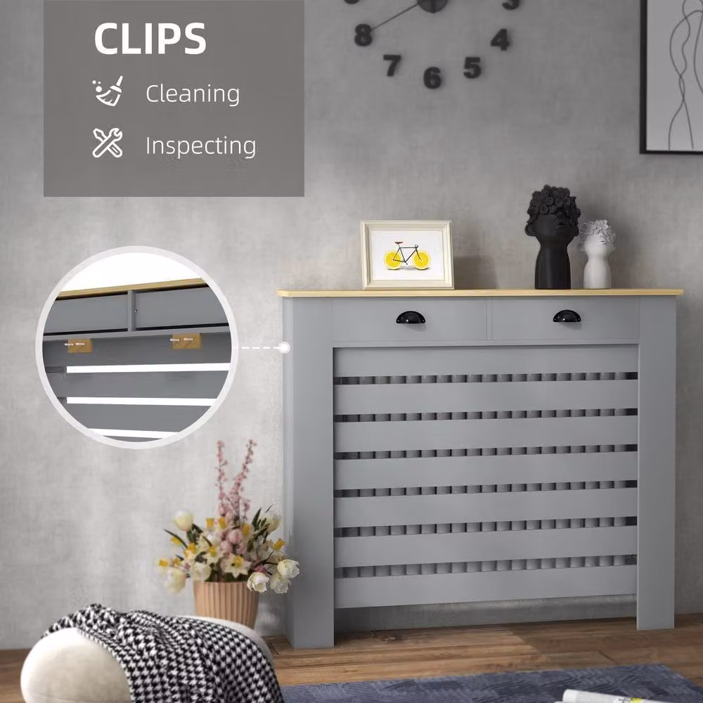 STILVORA Radiator Cover with Drawer in Grey Matt MDF – 3