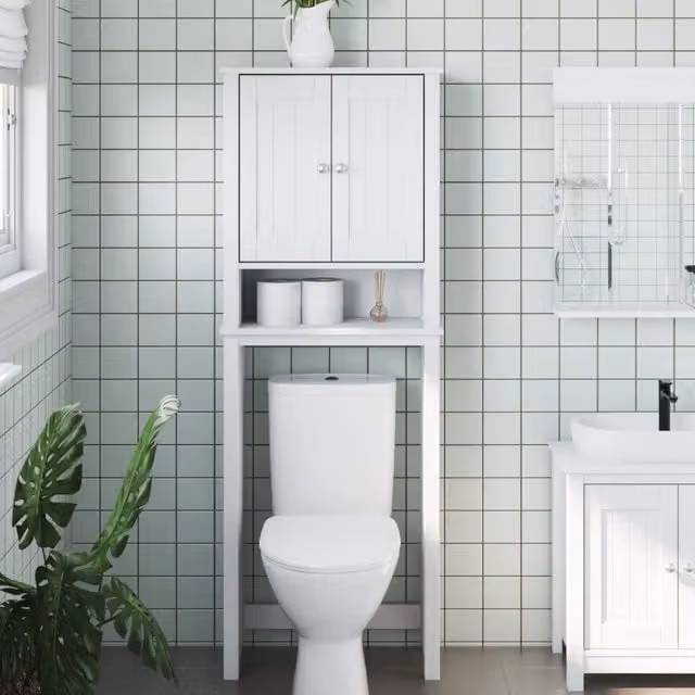Berkfield Home BERG Over-the-Toilet Bathroom Storage Unit in White Solid Pine Wood, W/D/H: 60 x 27 x 164.5 cm – 1