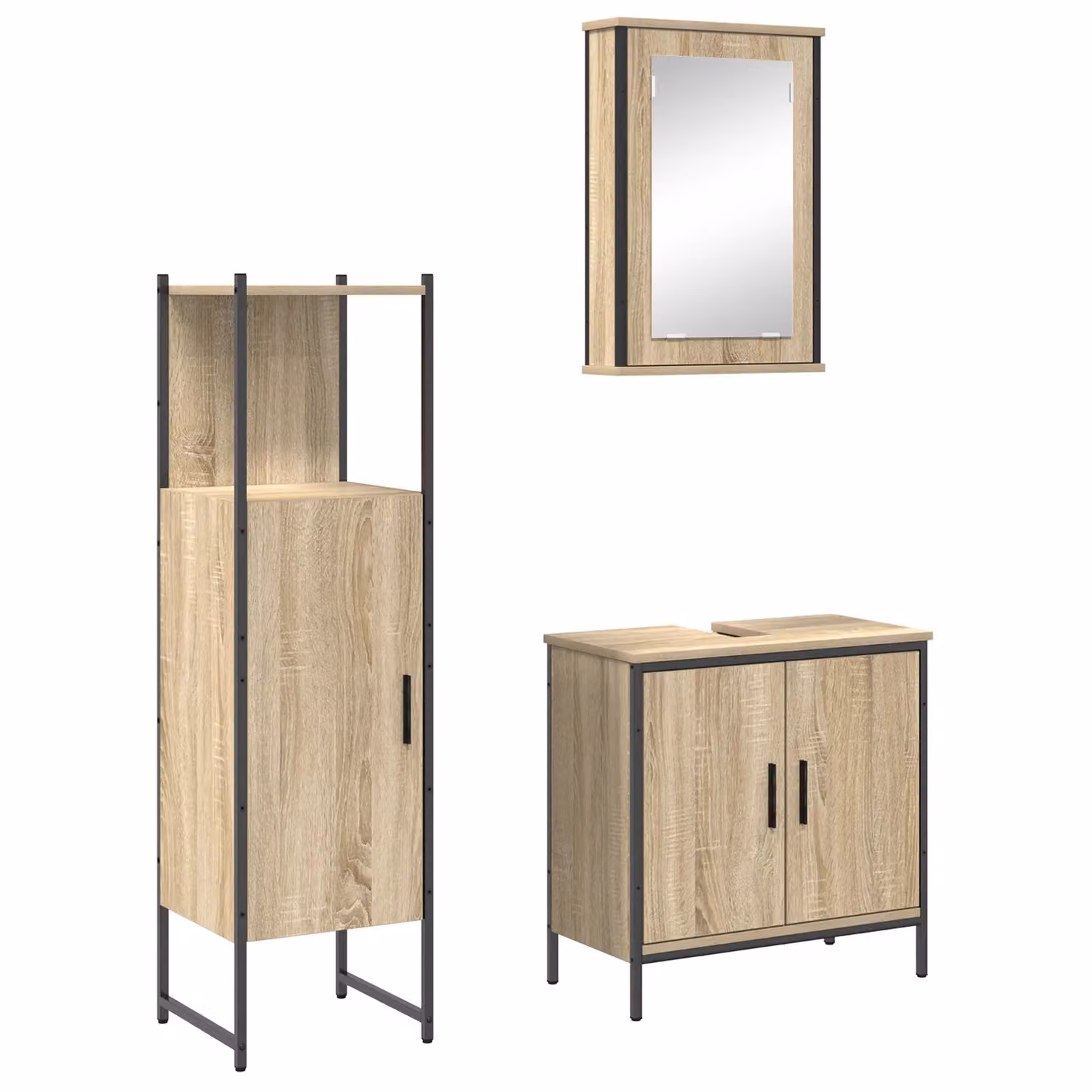 Berkfield Home 3 Piece Modern Bathroom Furniture Set in Brown Sonoma Oak Engineered Wood – 2