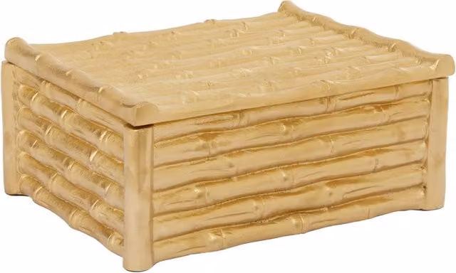 Orsina Hiba Large Gold Metal Bamboo Effect Rectangular Trinket Box