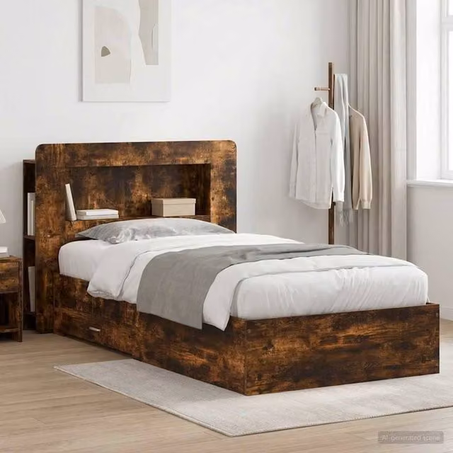 Berkfield Home Modern Bed Frame with Storage Drawers in Smoked Oak Brown, W: 80 cm, L: 200 cm