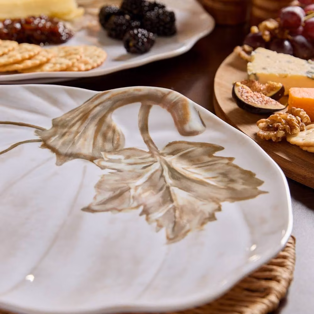 OHS 2 Pack Autumn Pumpkin Shaped Plastic Serving Platters in Orange, Beige and White – 2