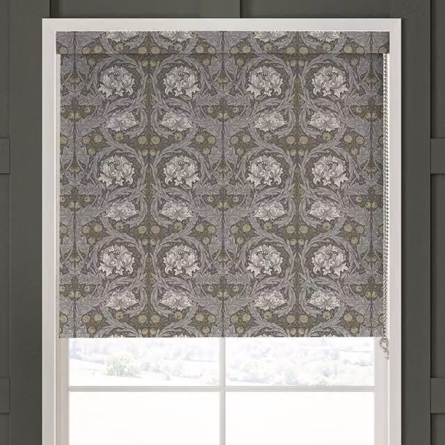William Morris African Marigold Translucent Made To Measure Roller Blind in Iron, Brown, Grey and Multicolour Floral Design