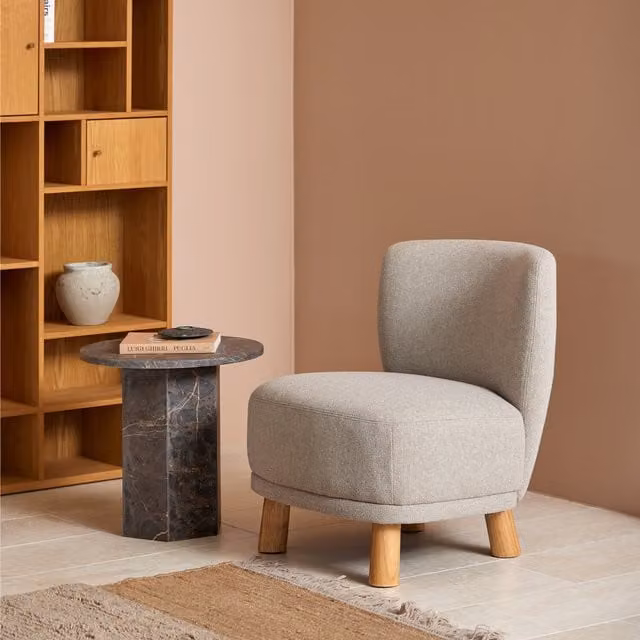 Furniture To Go Naxos Round Marble Side Table in Brown