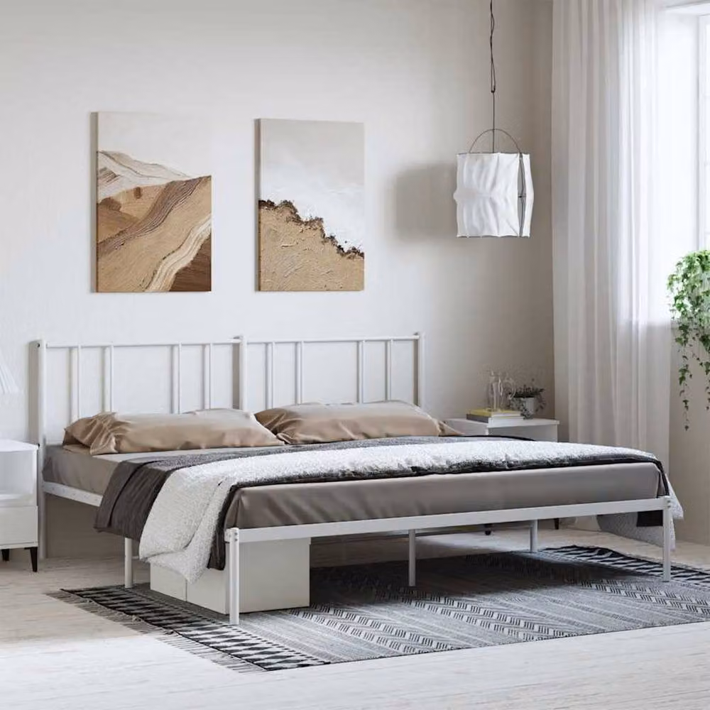 Berkfield Home Metal Bed Frame with Headboard, White, W/D/H: 193 x 203 cm – 2