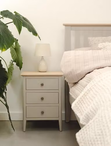 Statement Furniture Pembroke Bedside Table in Harbour Stone with Pale Oak Top and 3 Drawers, W: 45 cm, D: 36 cm, H: 59 cm – 1