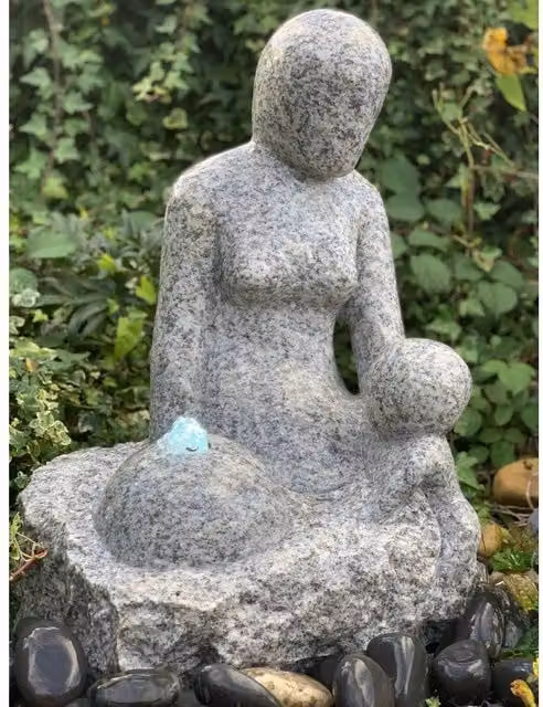 Buttercup Farm Mother & Baby Round Grey Granite Water Feature with Pump and Light