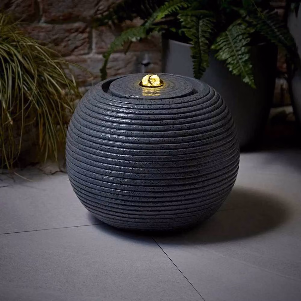 FLAVORA Solar Round Ribbed Ball Garden Water Fountain in Grey – 4