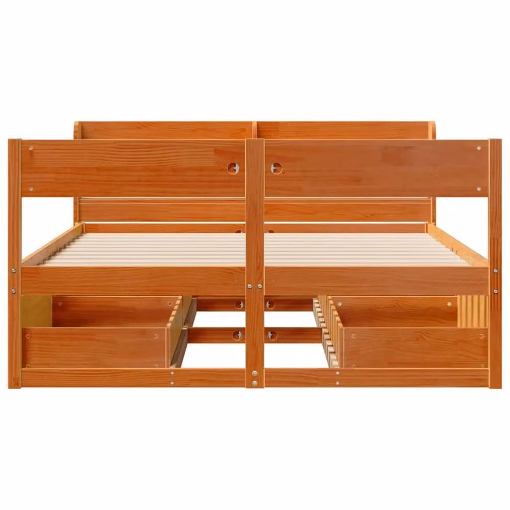 Berkfield Home Solid Pine Double Bed Frame in Wax Brown, W/D/H: 135 x 190 x 82 cm – 2
