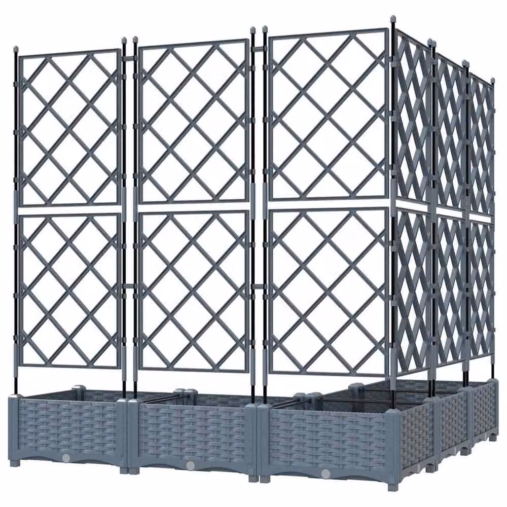 Berkfield Home Garden Planter with Trellis, 5 Piece Set, Light Grey, W/D/H: 120 x 120 x 125.5 cm – 6
