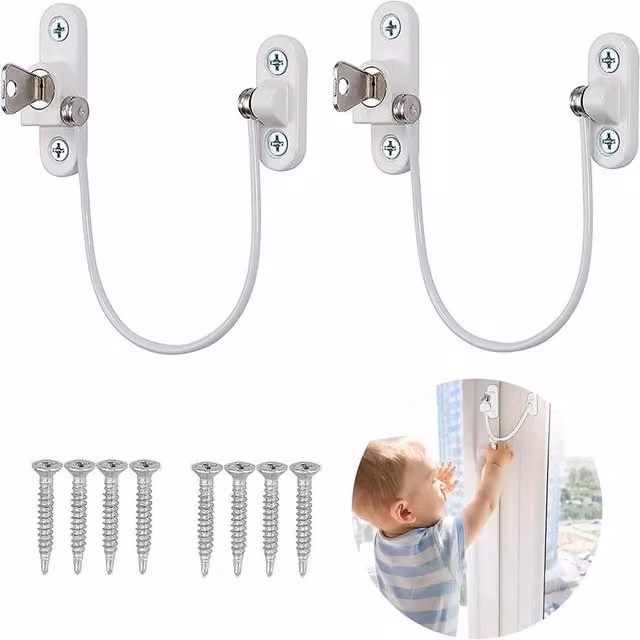 VOGREX 2-Pack White Window and Door Restrictor Child Safety Security Locks in Stainless Steel