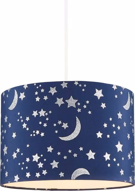 Litecraft Glow Moon and Stars Blue Fabric Cylinder Ceiling Light Shade