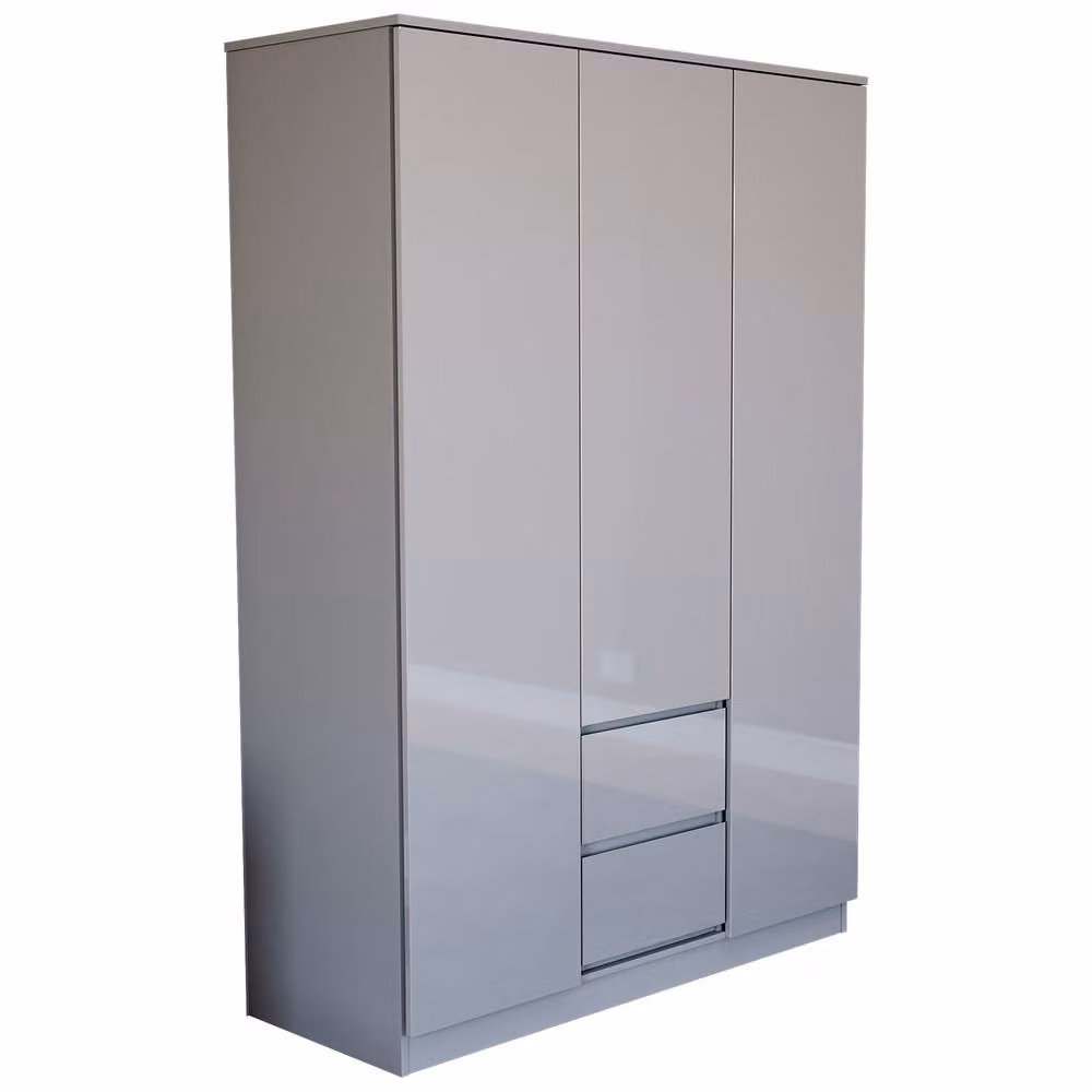 HD Designs Glinton High Gloss 3 Door 2 Drawer Wardrobe in Grey – 4