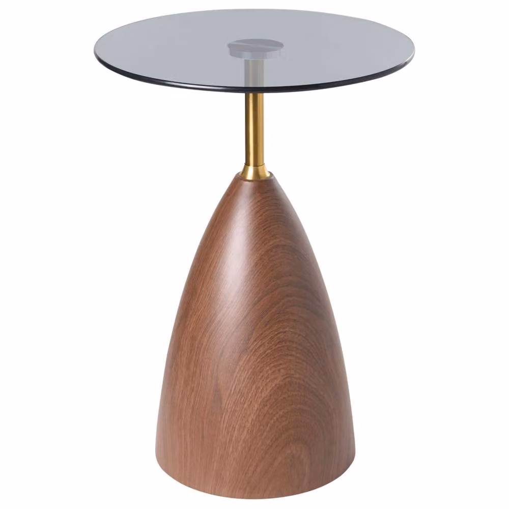 Wyld and Coco Round Side Table with Tempered Glass Top and Gold Accent Iron Base in Brown – 2