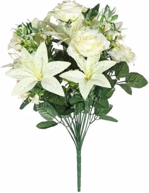 KDMD Cream Pembroke Mixed Bunch of Rose and Lily in White, Beige and Yellow