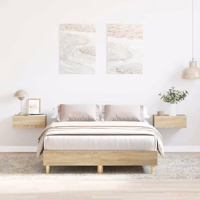 Berkfield Home Sonoma Oak Bed Frame in Brown, W/D/H: 120 x 200 cm