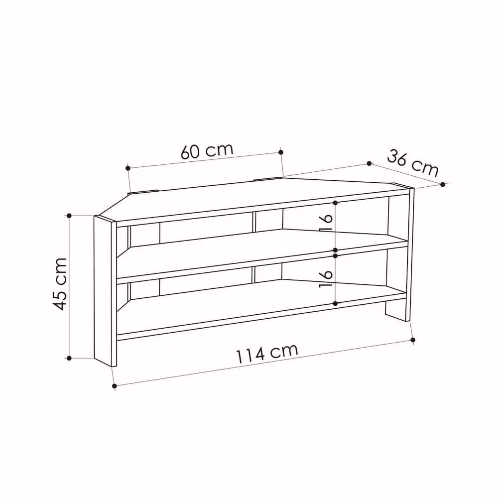 CALICOSY Thales Corner TV Unit with 3 Shelves in Brown Wood, W: 114 cm, H: 45 cm, D: 36 cm – 3