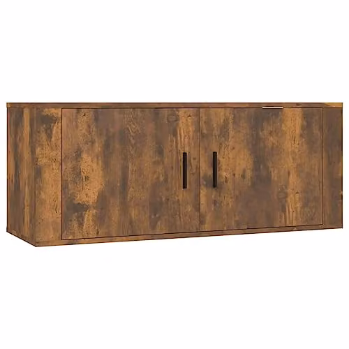 vidaXL Modern Wall Mounted TV Cabinet in Smoked Oak, W: 100 cm, D: 34.5 cm, H: 40 cm