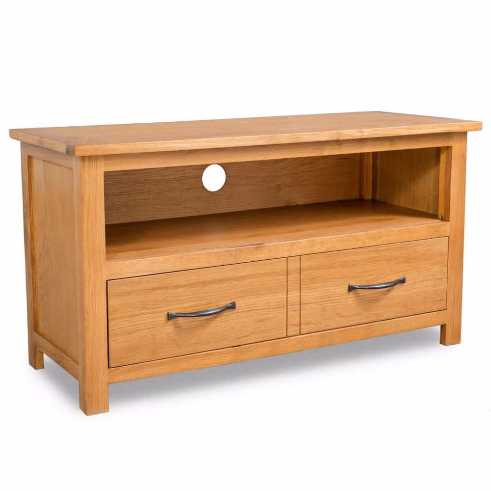 Berkfield Home Solid Oak TV Cabinet in Brown, W/D/H: 90 x 35 x 48 cm – 2