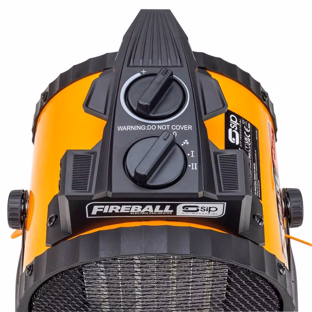 SIP FIREBALL Turbofan 2000 Electric Fan Heater with Overheat Protection and Thermostat, Orange and Silver, W: 21 cm, D: 16 cm, H: 22 cm – 11