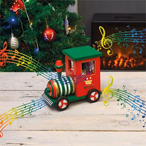 St Helens Home & Garden Mechanical Wooden Train Music Box in Multicolour Red and Green – 6