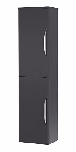 nuie Parade Modern Bathroom Wall Hung 2 Door Tall Unit, Satin Anthracite, W: 35.0 cm, D: 35.6 cm, H: 139.9 cm – 1