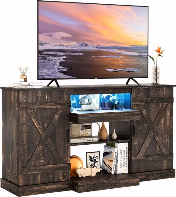 COSTWAY Rustic Brown Living Room Unit in Metal and MDF