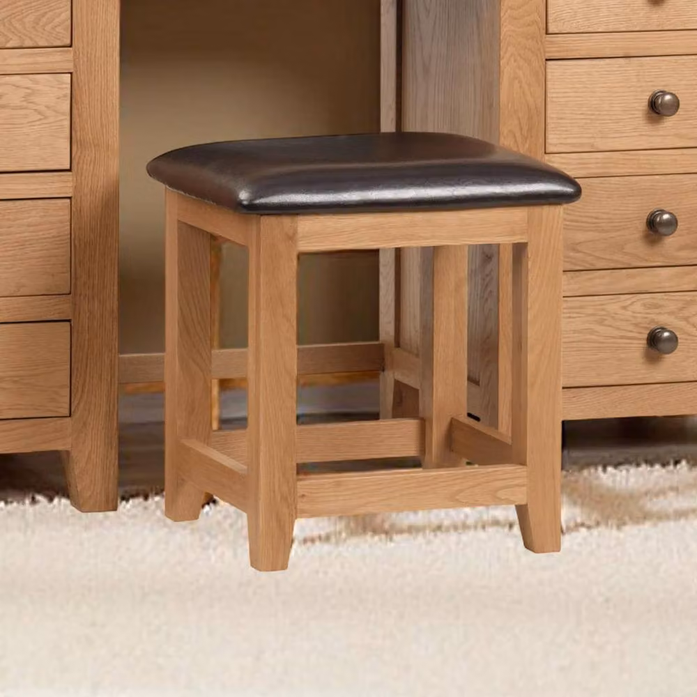 Cheshire Premium Kingsley Dressing Stool in Light Brown with Oak Wood Frame and Synthetic Leather – 2