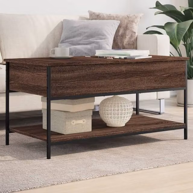 Berkfield Home Brown Oak Coffee Table in Engineered Wood and Metal, W: 100 cm, D: 50 cm, H: 50 cm