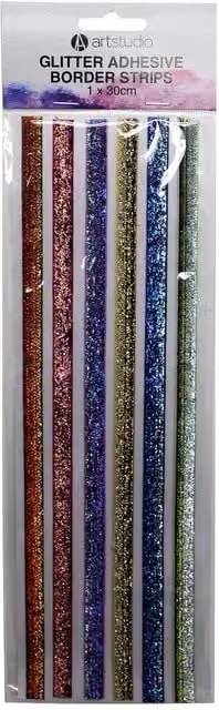 Art Studio Pack of 6 Multicolour Glitter Adhesive Border Strips