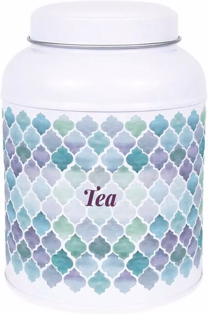 Purely Home Arabesque Tile Coffee Canister with Small Domed Lid in White Metal
