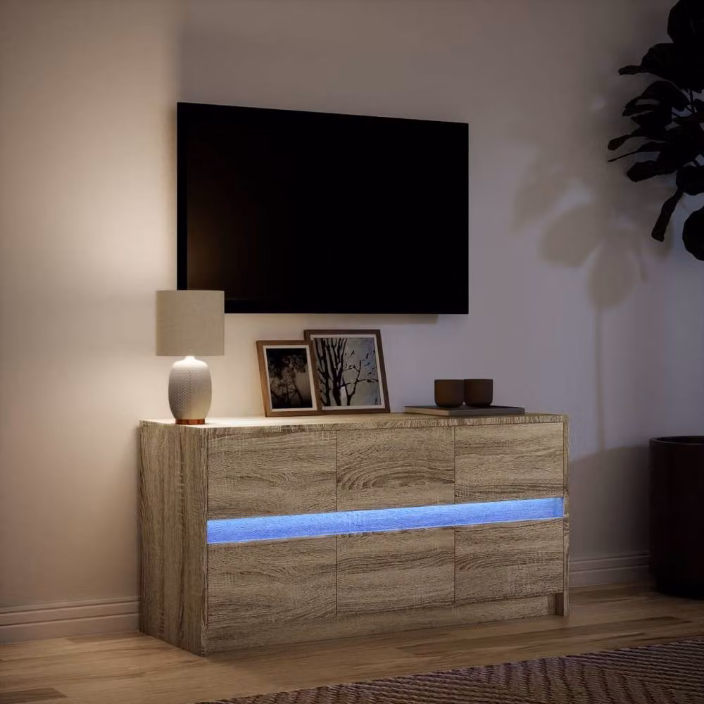 Berkfield Home Modern TV Cabinet with LED in Sonoma Oak Light Brown, W/D/H: 100 x 34 x 50 cm – 2